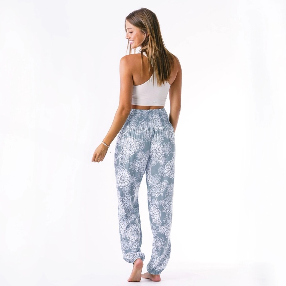 Lotus And Luna Harem Boho Blue Rayon Handmade Costal Gypsy Pants Size S/M NWT